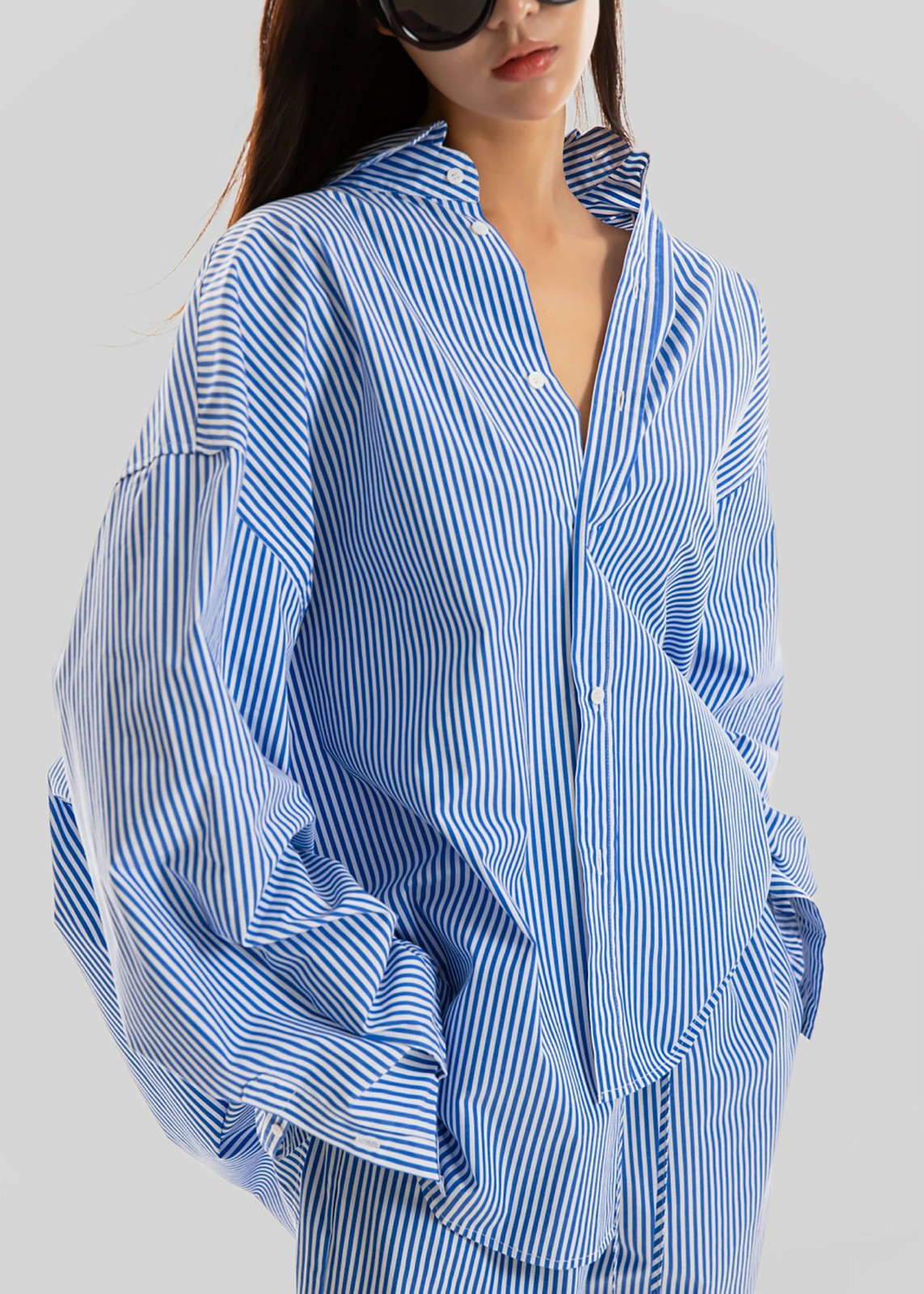 Rimini Oversized Poplin Shirt - Blue/White Stripe