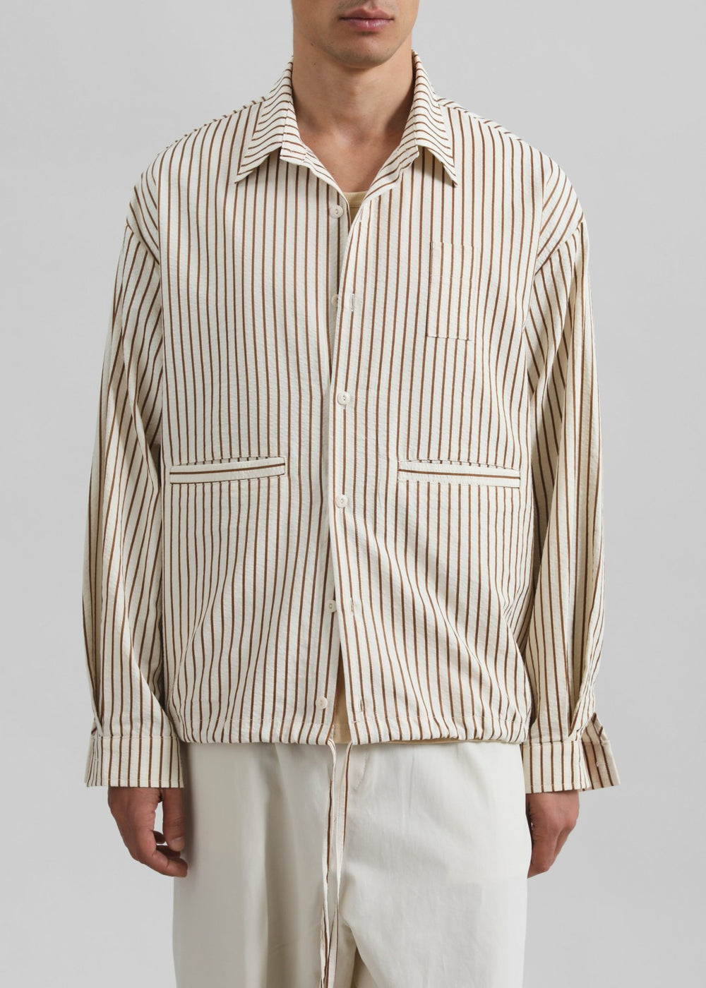 Corwin Shirt Jacket - Beige/Brown Stripe