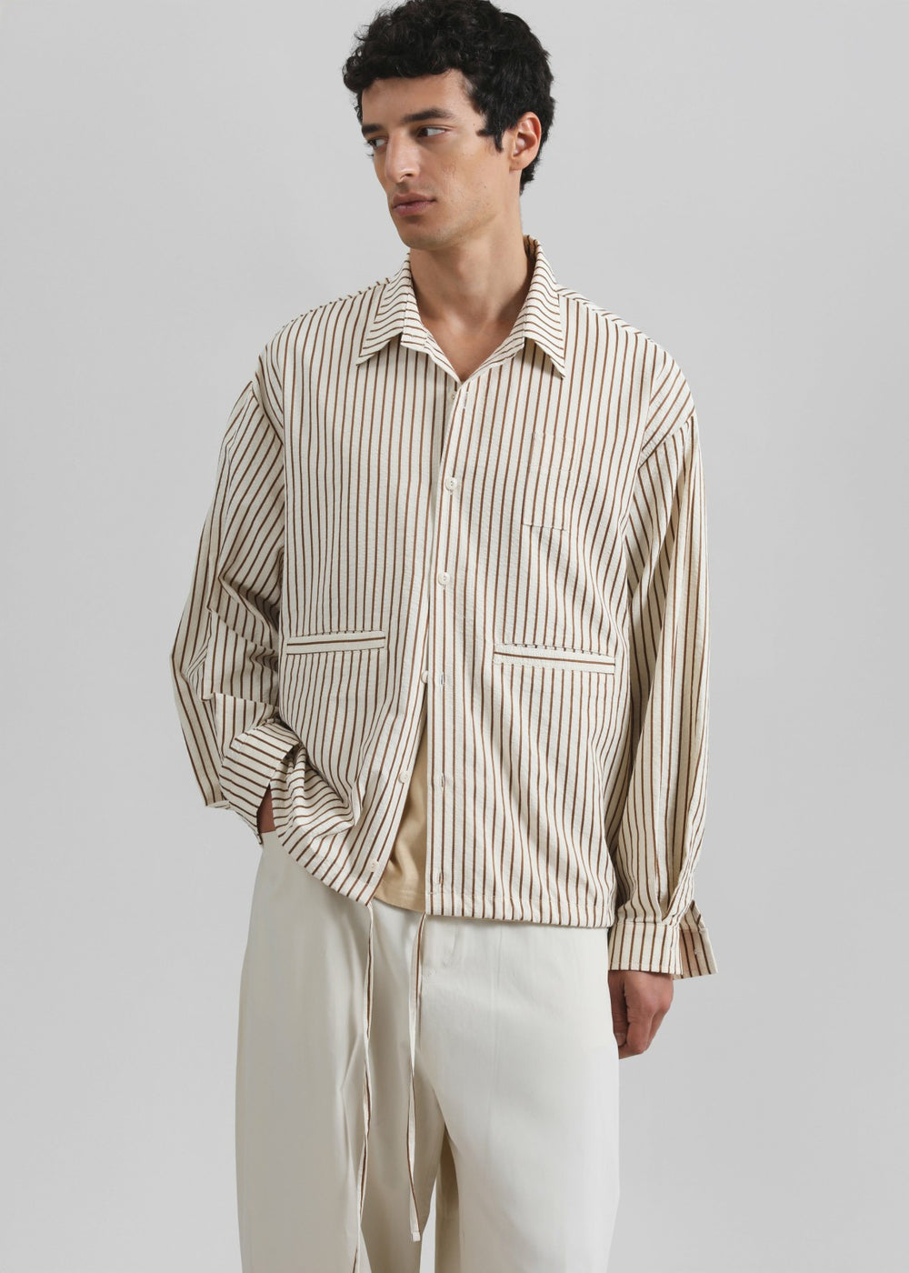 Corwin Shirt Jacket - Beige/Brown Stripe