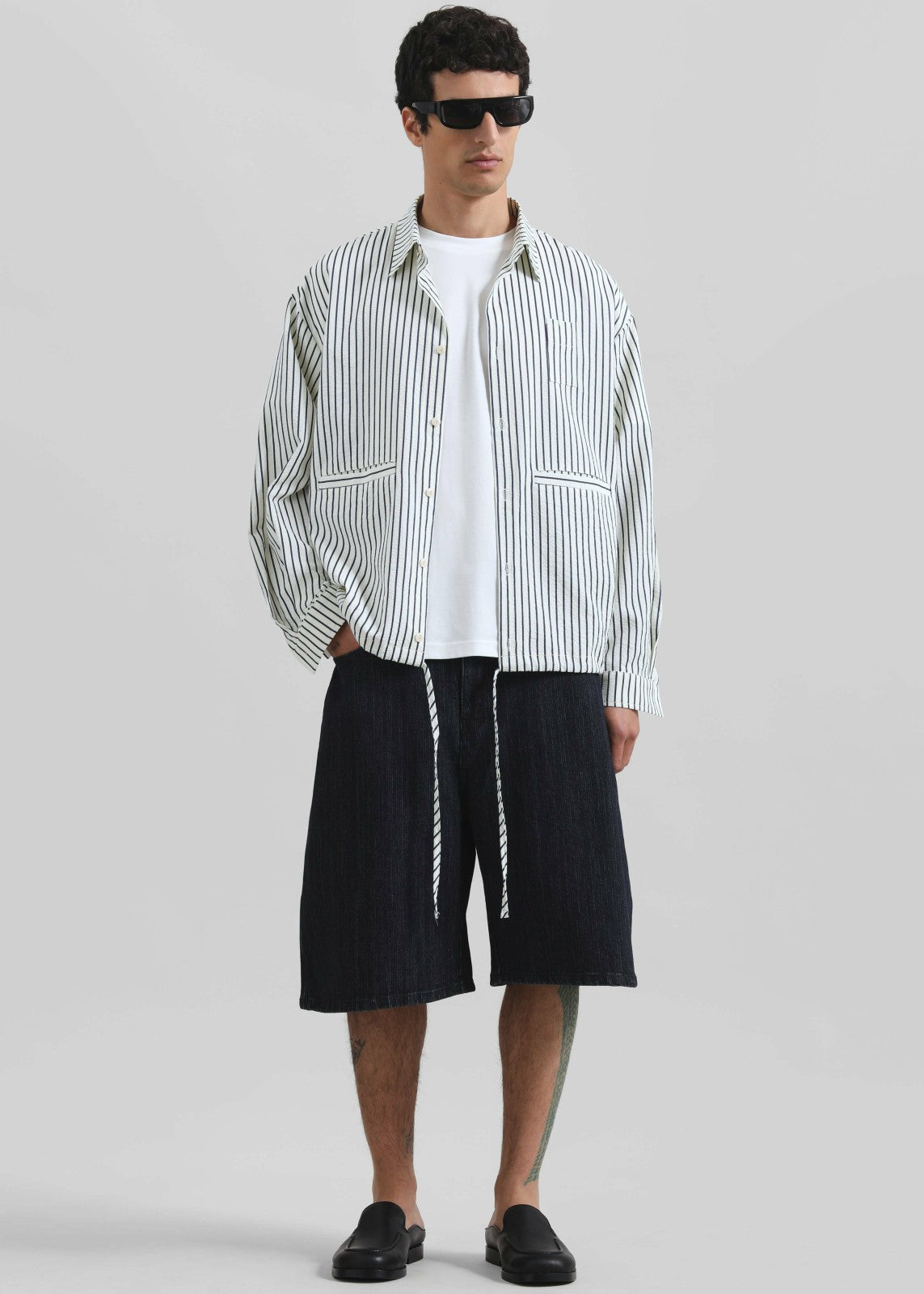 Corwin Shirt Jacket - White/Navy Stripe