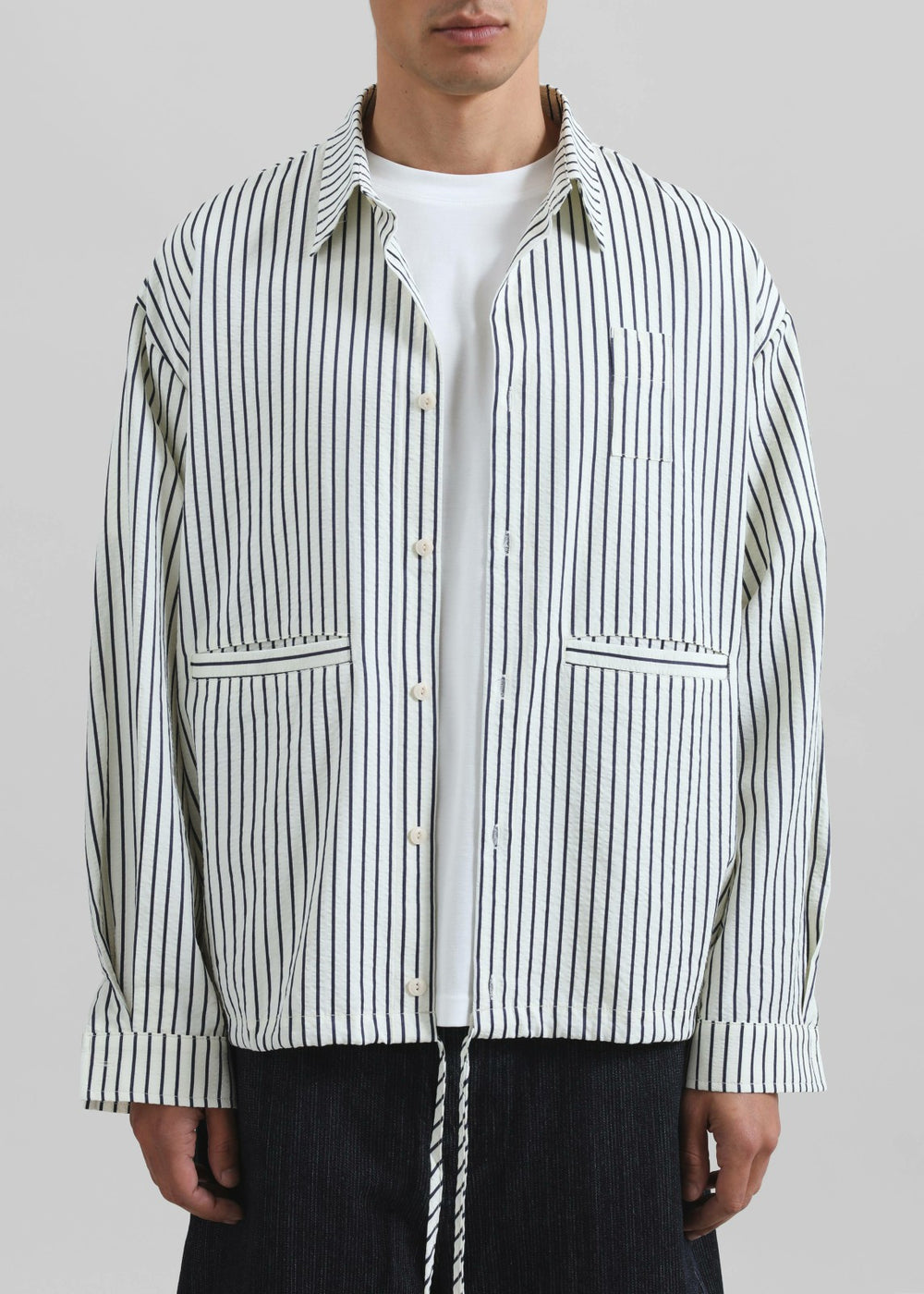 Corwin Shirt Jacket - White/Navy Stripe