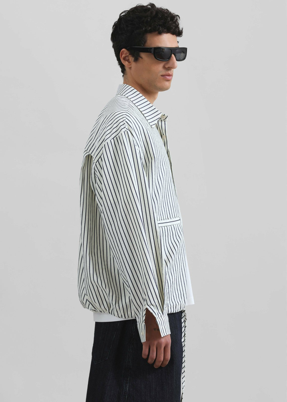 Corwin Shirt Jacket - White/Navy Stripe
