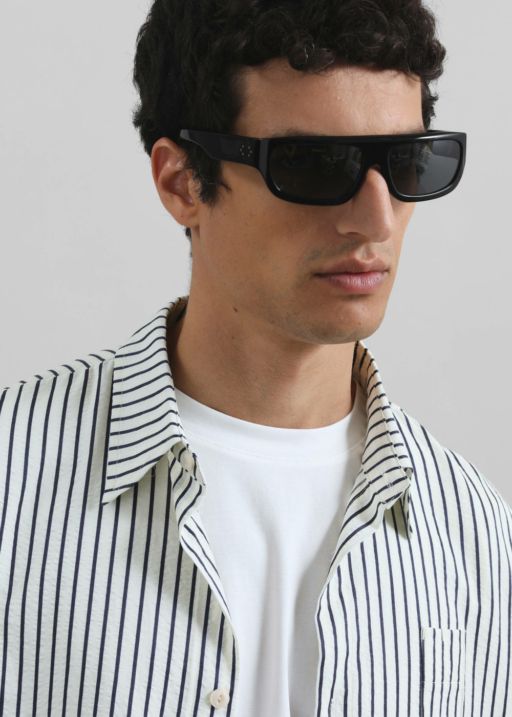 Corwin Shirt Jacket - White/Navy Stripe