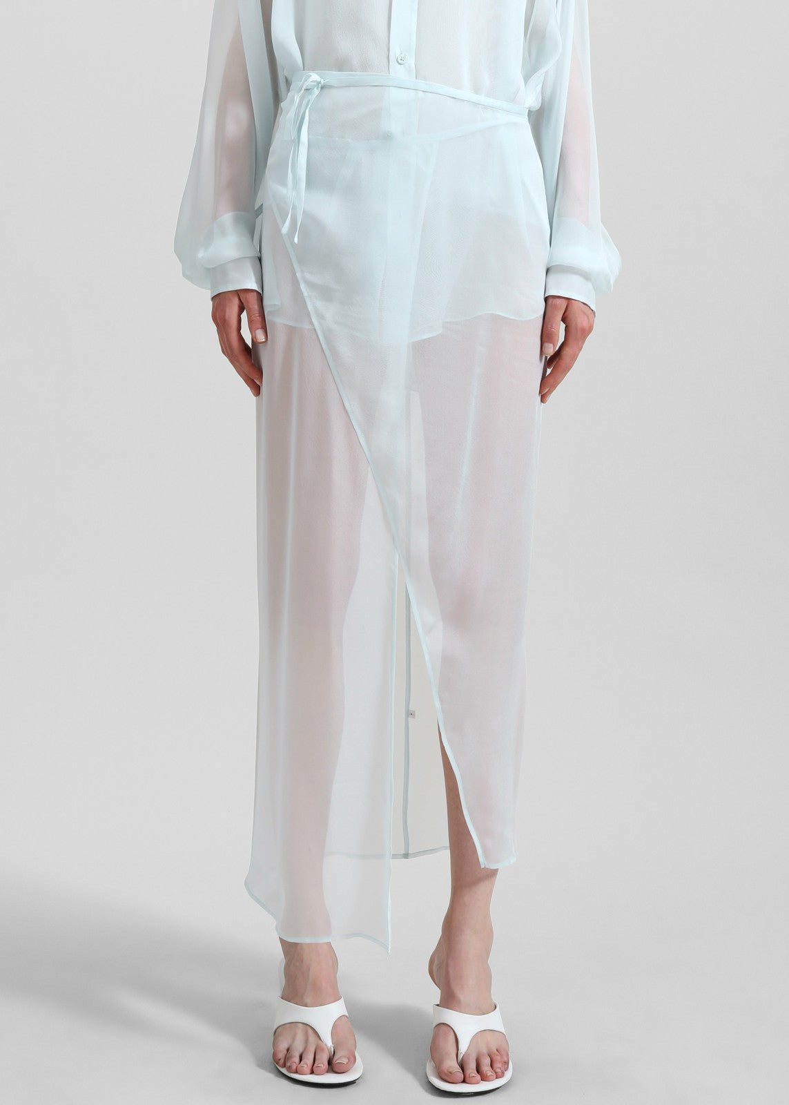 Oria Sheer Silk Chiffon Wrap Skirt - Pale Blue
