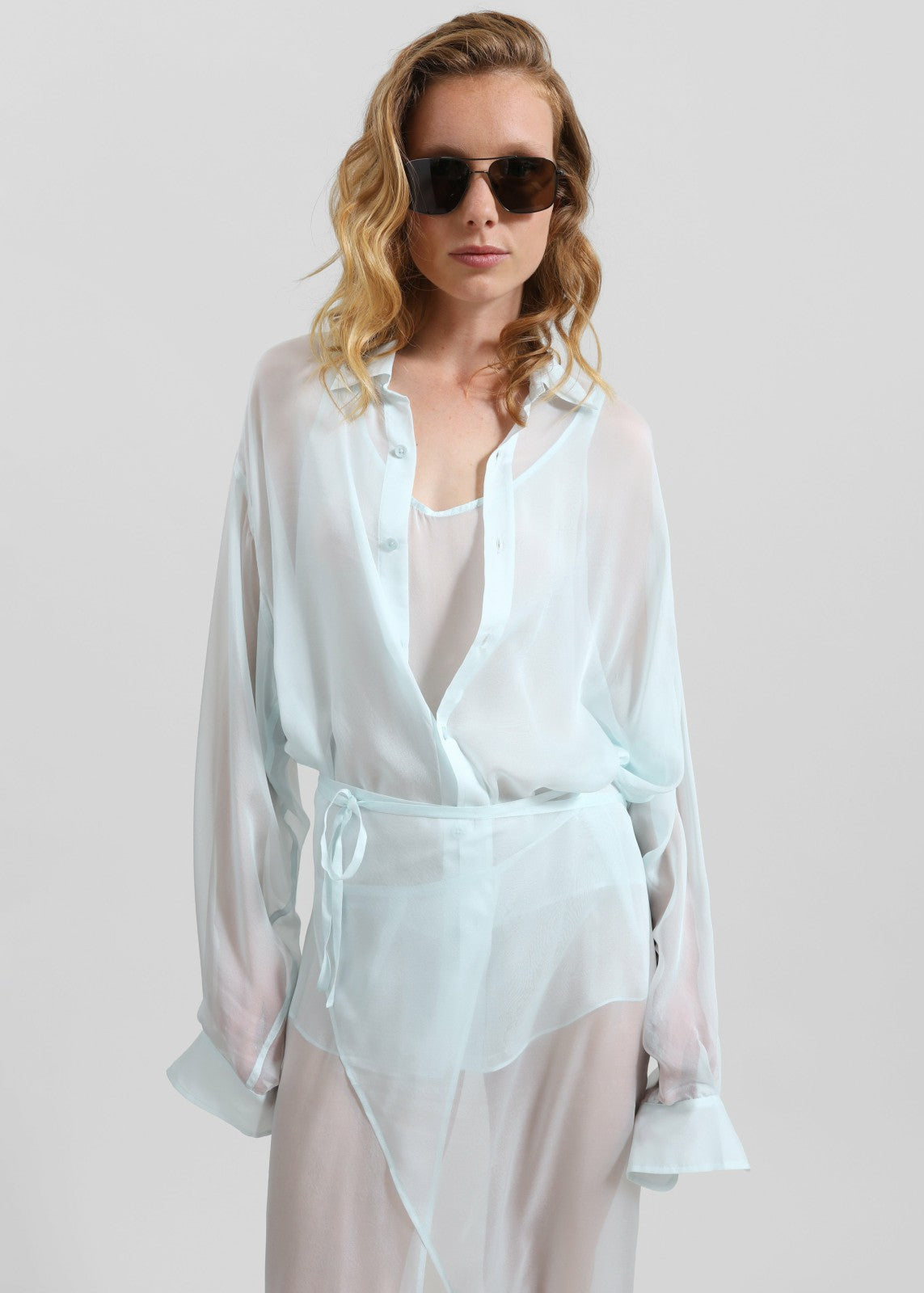 Oria Sheer Silk Chiffon Wrap Skirt - Pale Blue