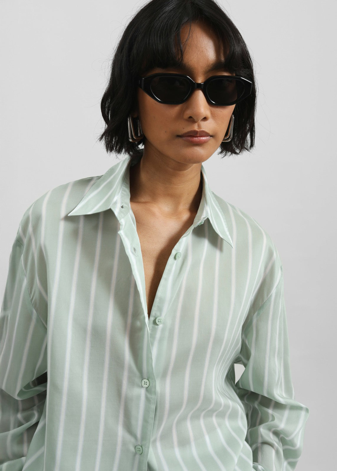 Peri Silk Shirt - Green Stripe