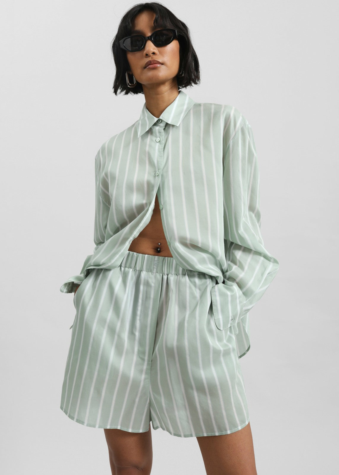 Peri Silk Shirt - Green Stripe