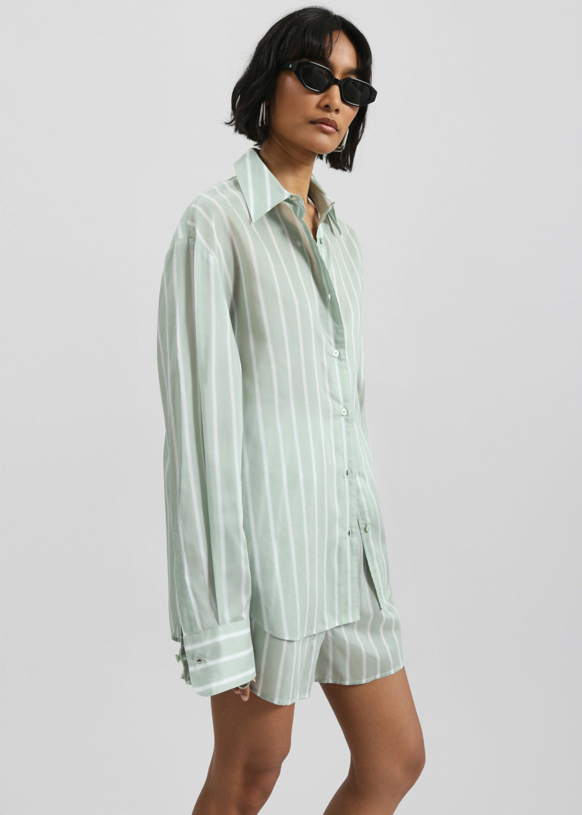 Peri Silk Shirt - Green Stripe