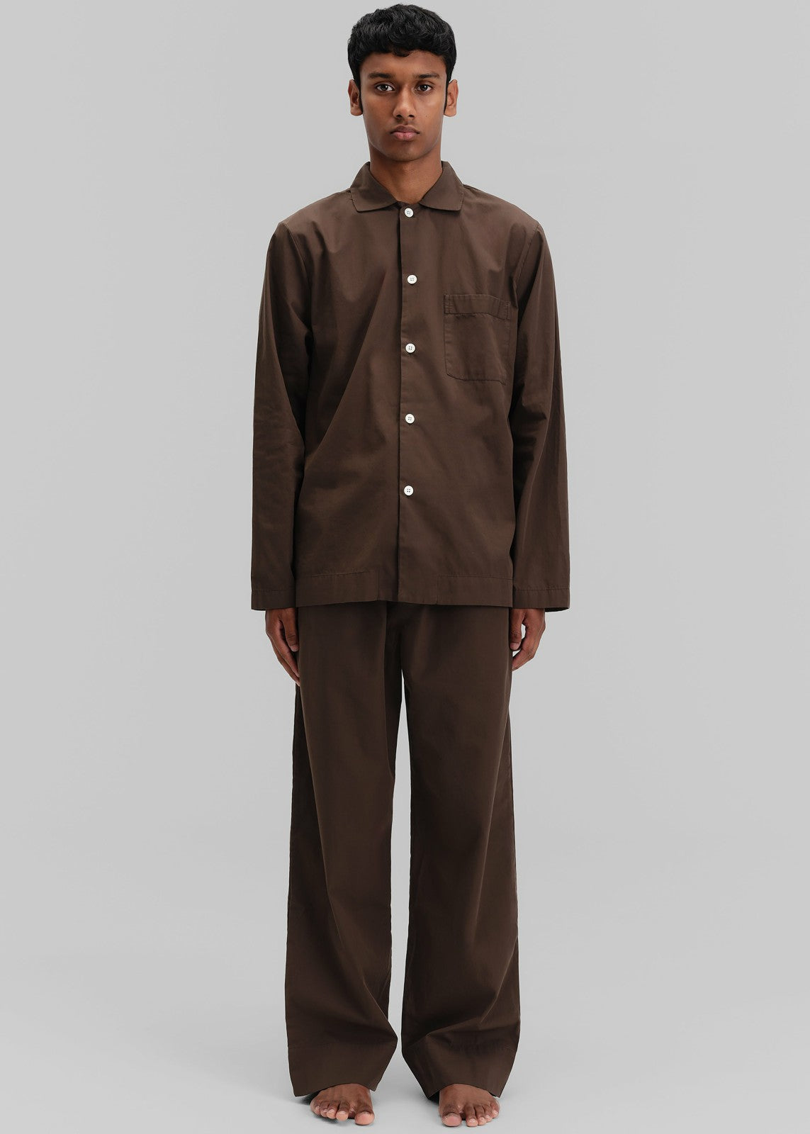 Tekla Poplin Pyjama Shirt - Coffee