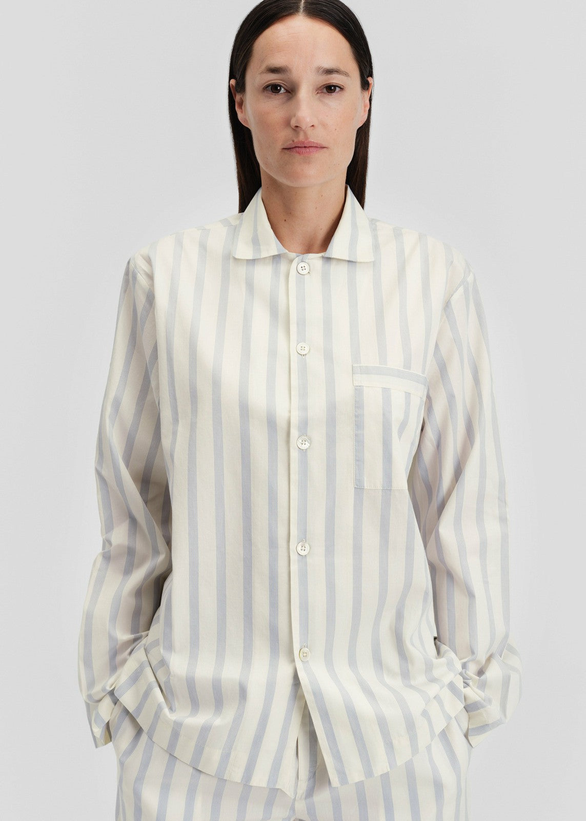 Tekla Poplin Pyjama Shirt - Needle Stripes