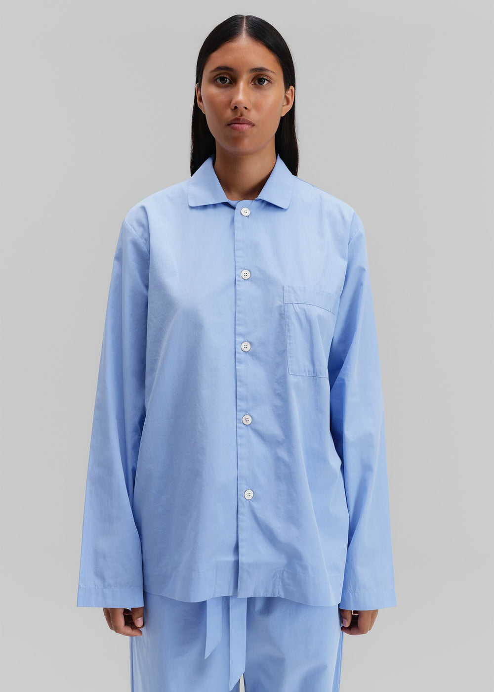 Tekla Poplin Pyjama Shirt - Cornflower Blue