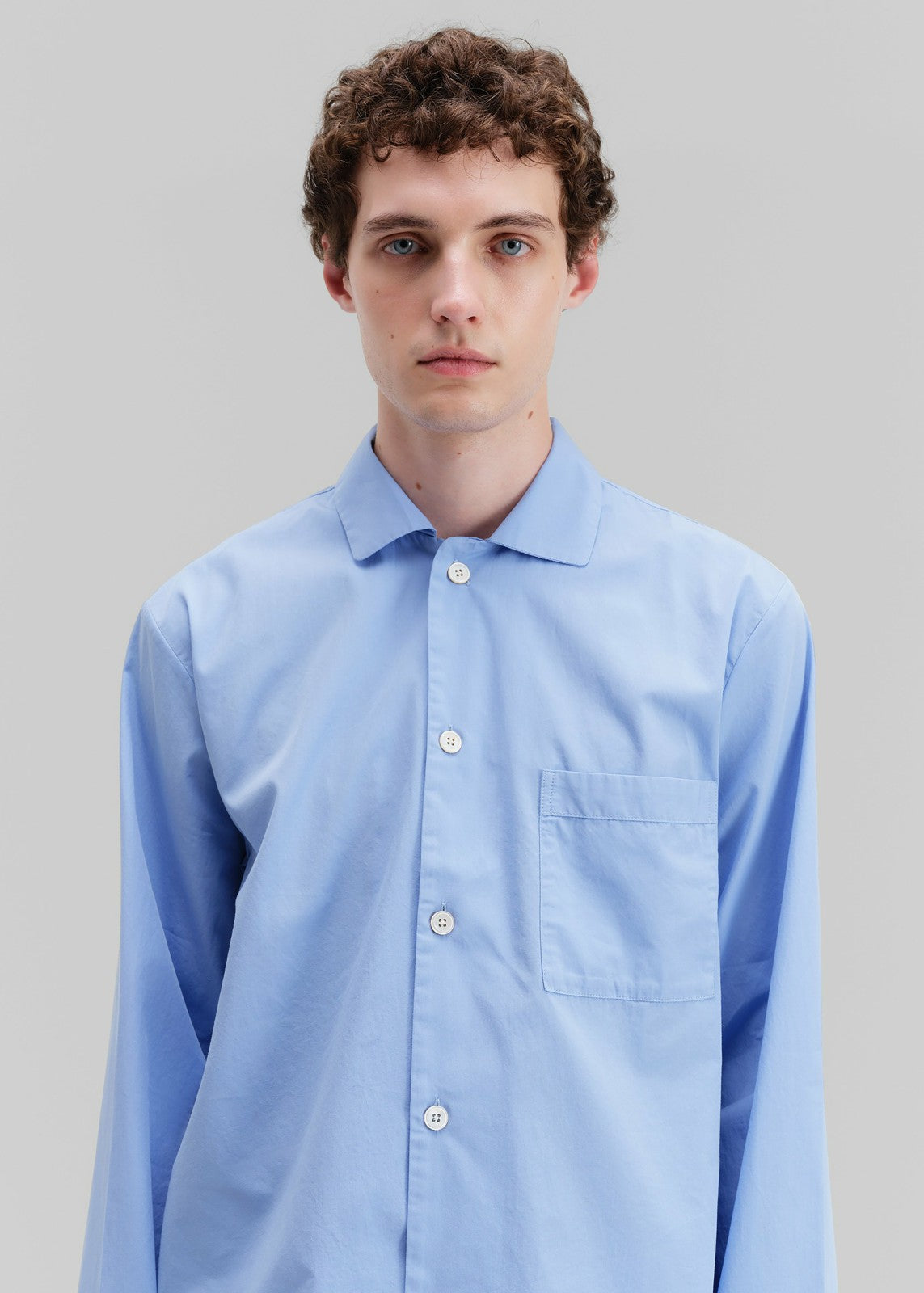 Tekla Poplin Pyjama Shirt - Cornflower Blue