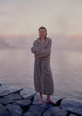 Tekla Hooded Bathrobe - Kodiak Stripes