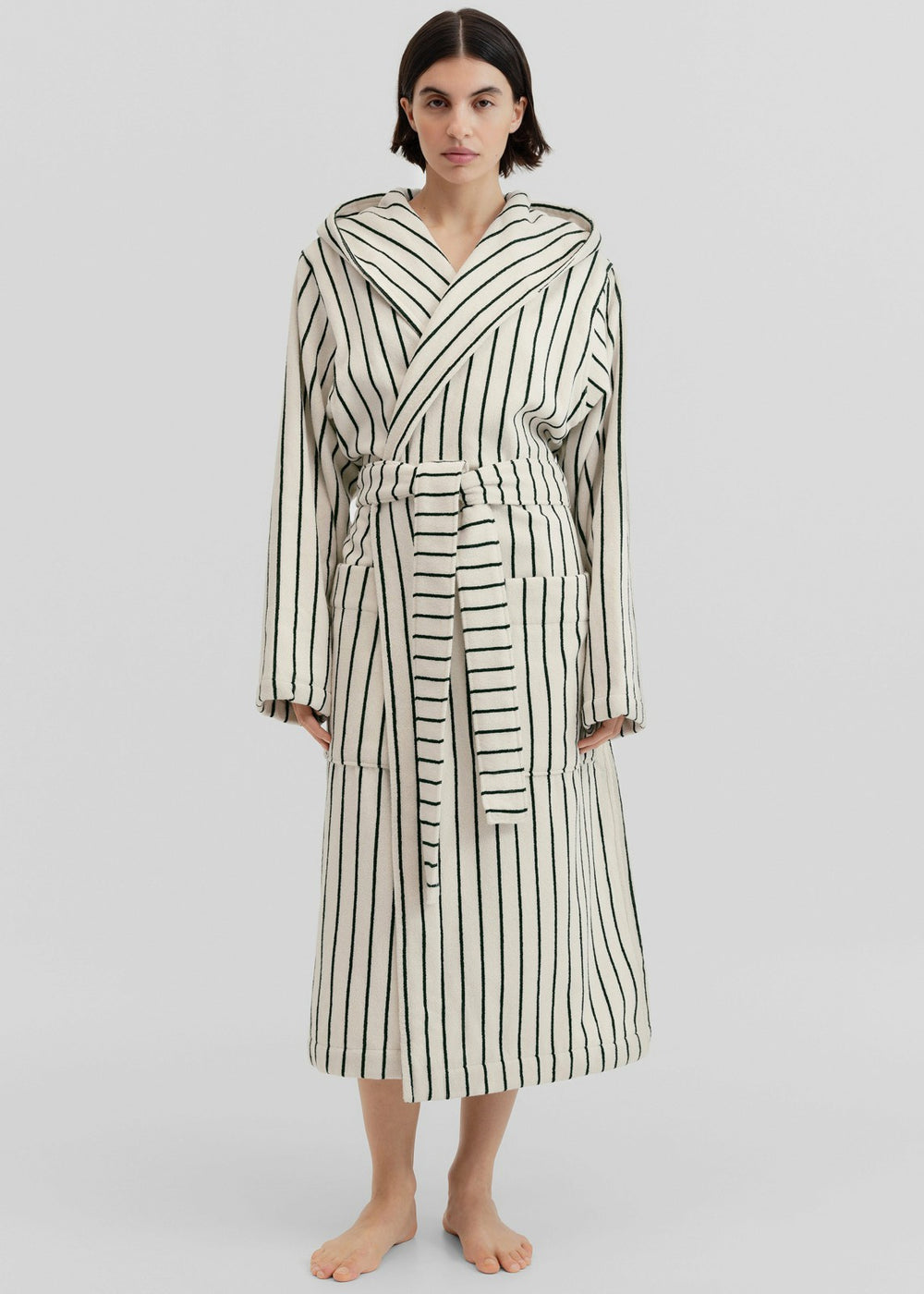 Tekla Hooded Bathrobe - Racing Green Stripes