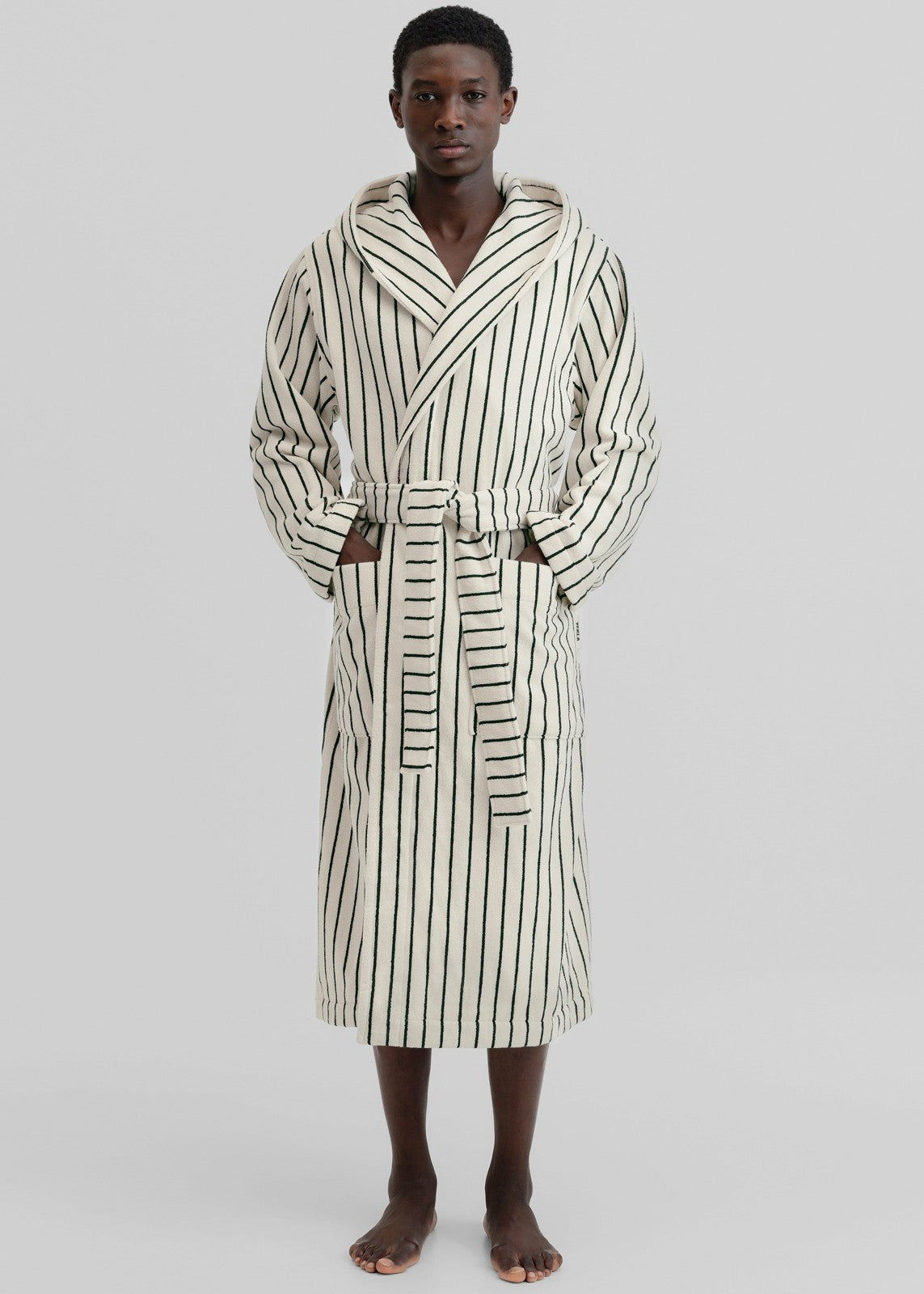 Tekla Hooded Bathrobe - Racing Green Stripes