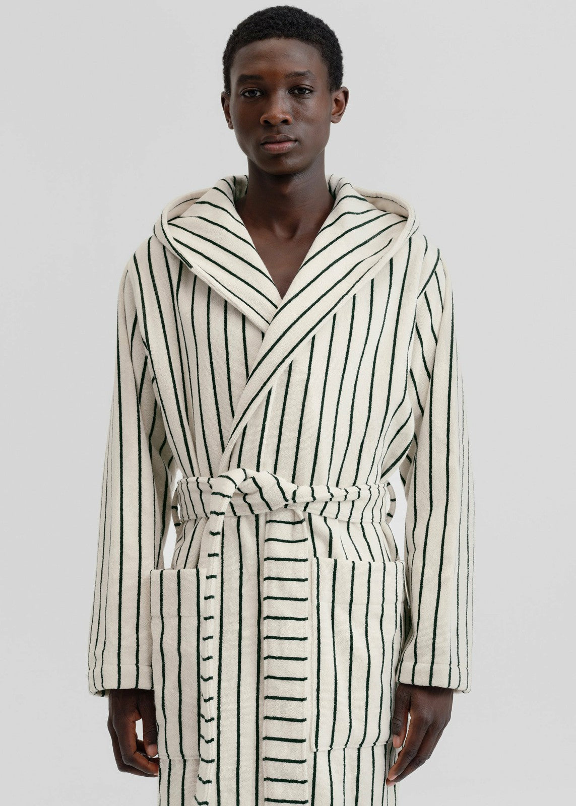 Tekla Hooded Bathrobe - Racing Green Stripes