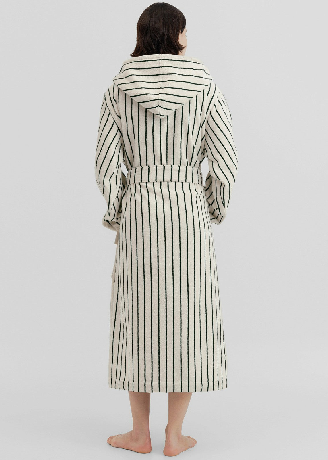 Tekla Hooded Bathrobe - Racing Green Stripes