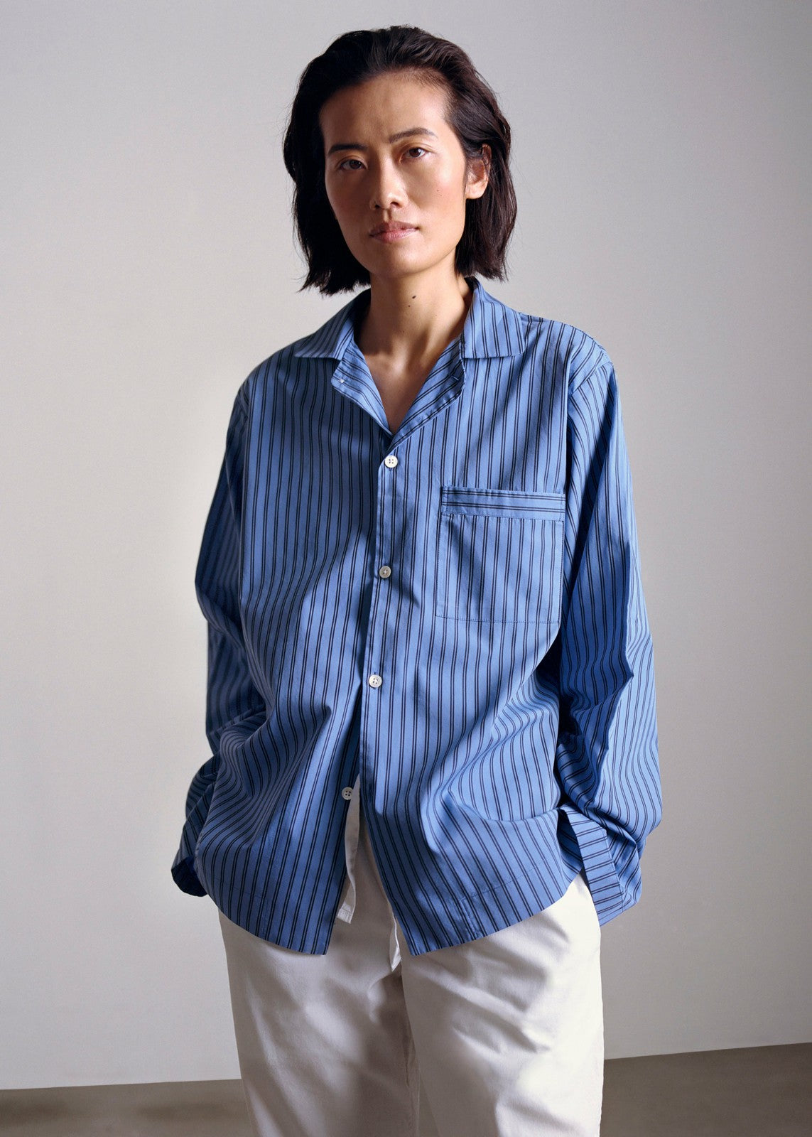Tekla Poplin Pyjama Shirt - Boro Stripes