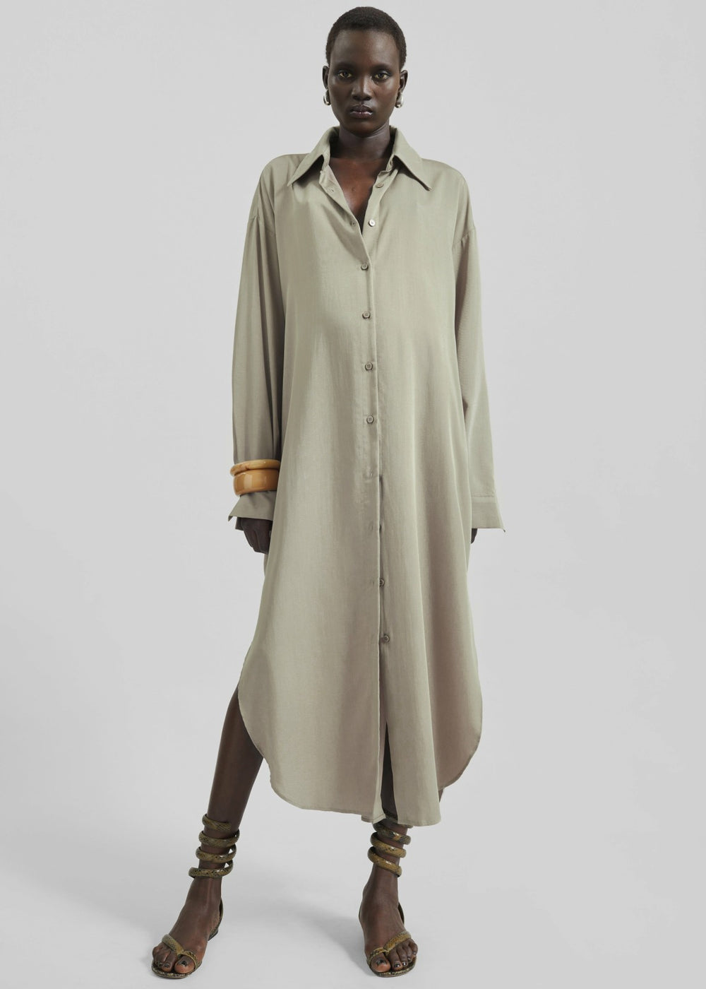 Silvan Neck Tie Shirt Dress - Taupe