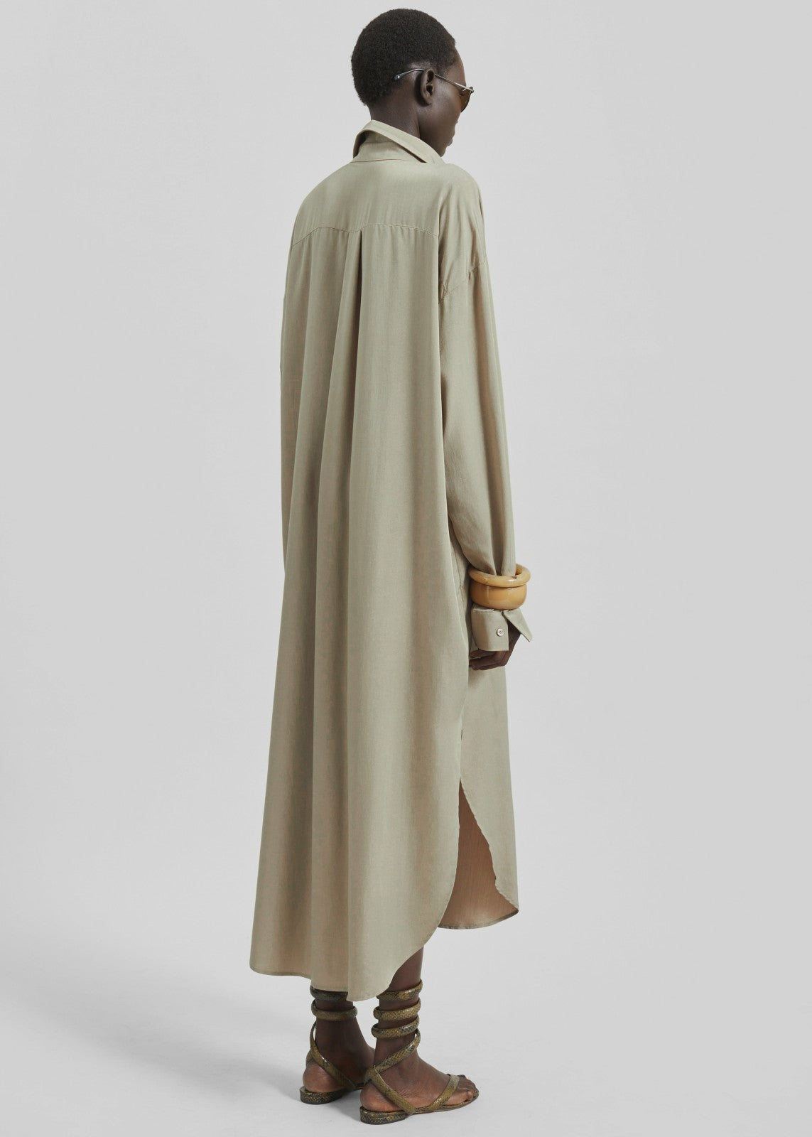 Silvan Neck Tie Shirt Dress - Taupe