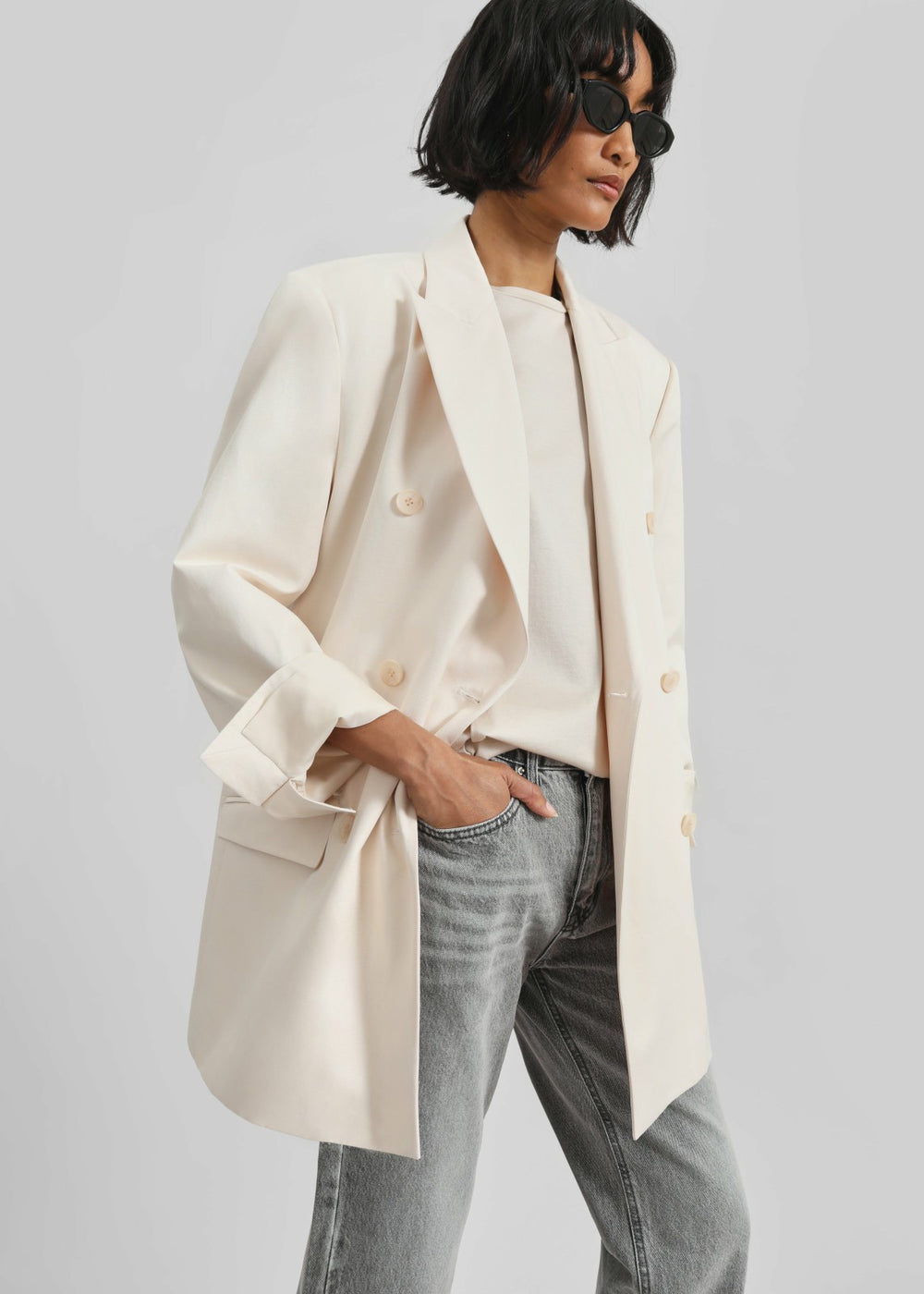 Dunleer Double-Breasted Blazer - Cream