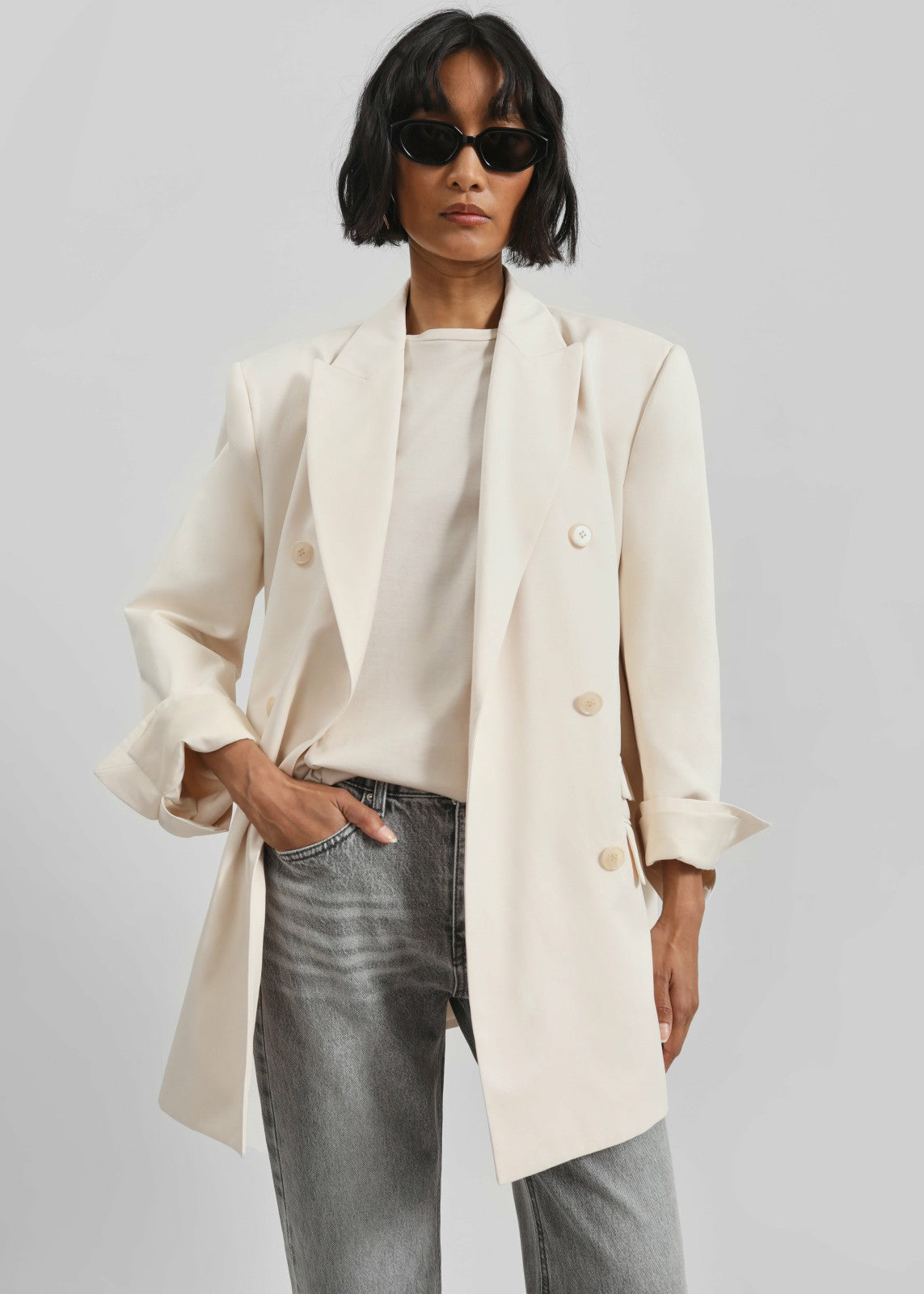 Dunleer Double-Breasted Blazer - Cream