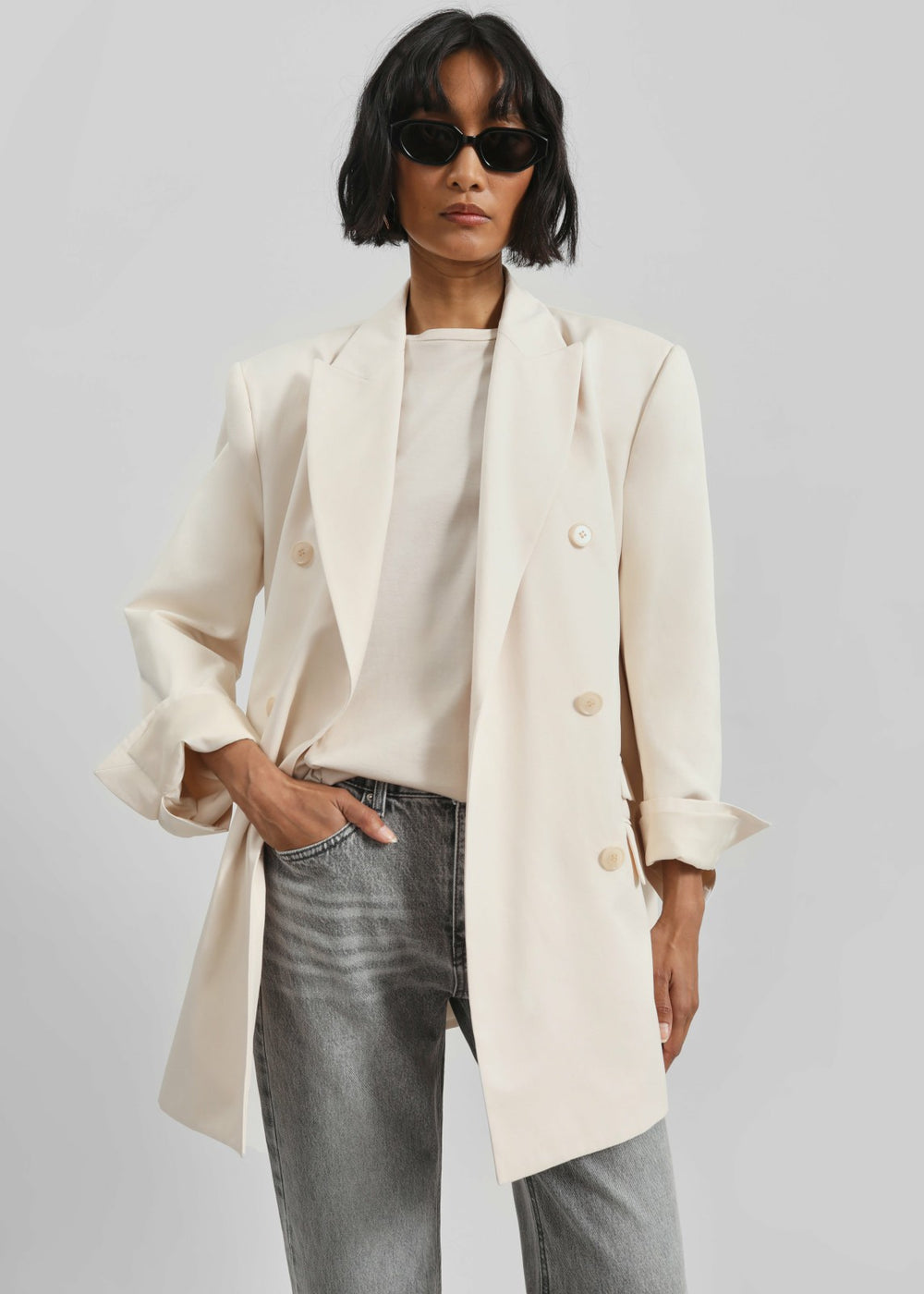 Dunleer Double-Breasted Blazer - Cream