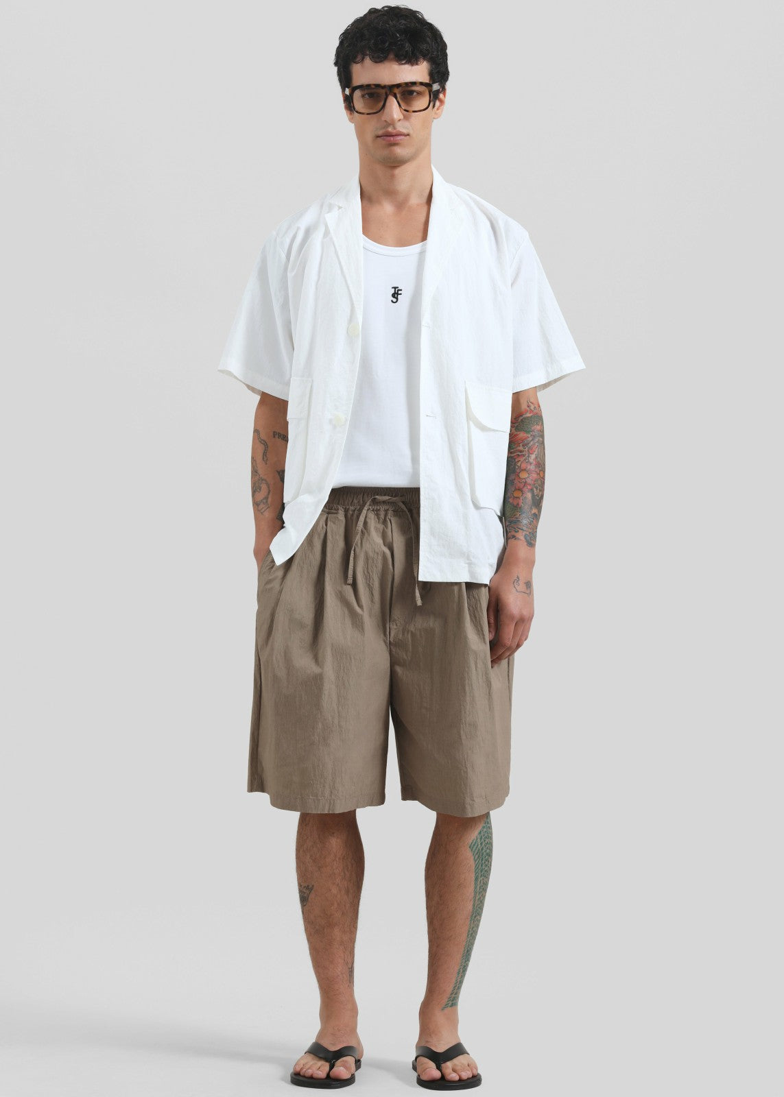 Ohio Crinkled Poplin Shorts - Taupe