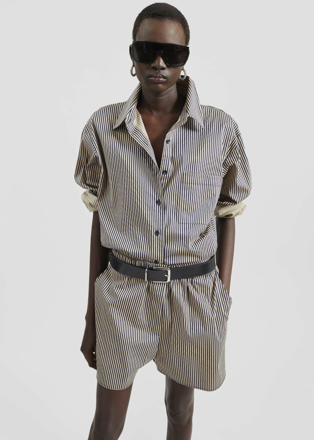 Lui Boxer Shorts - Beige/Navy Stripe