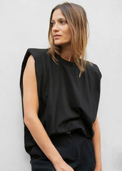 Eva Padded Shoulder Muscle T-Shirt - Black
