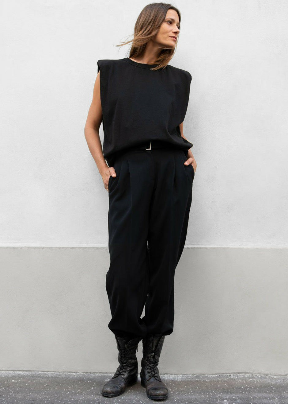 Eva Padded Shoulder Muscle T-Shirt - Black