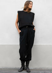 Eva Padded Shoulder Muscle T-Shirt - Black