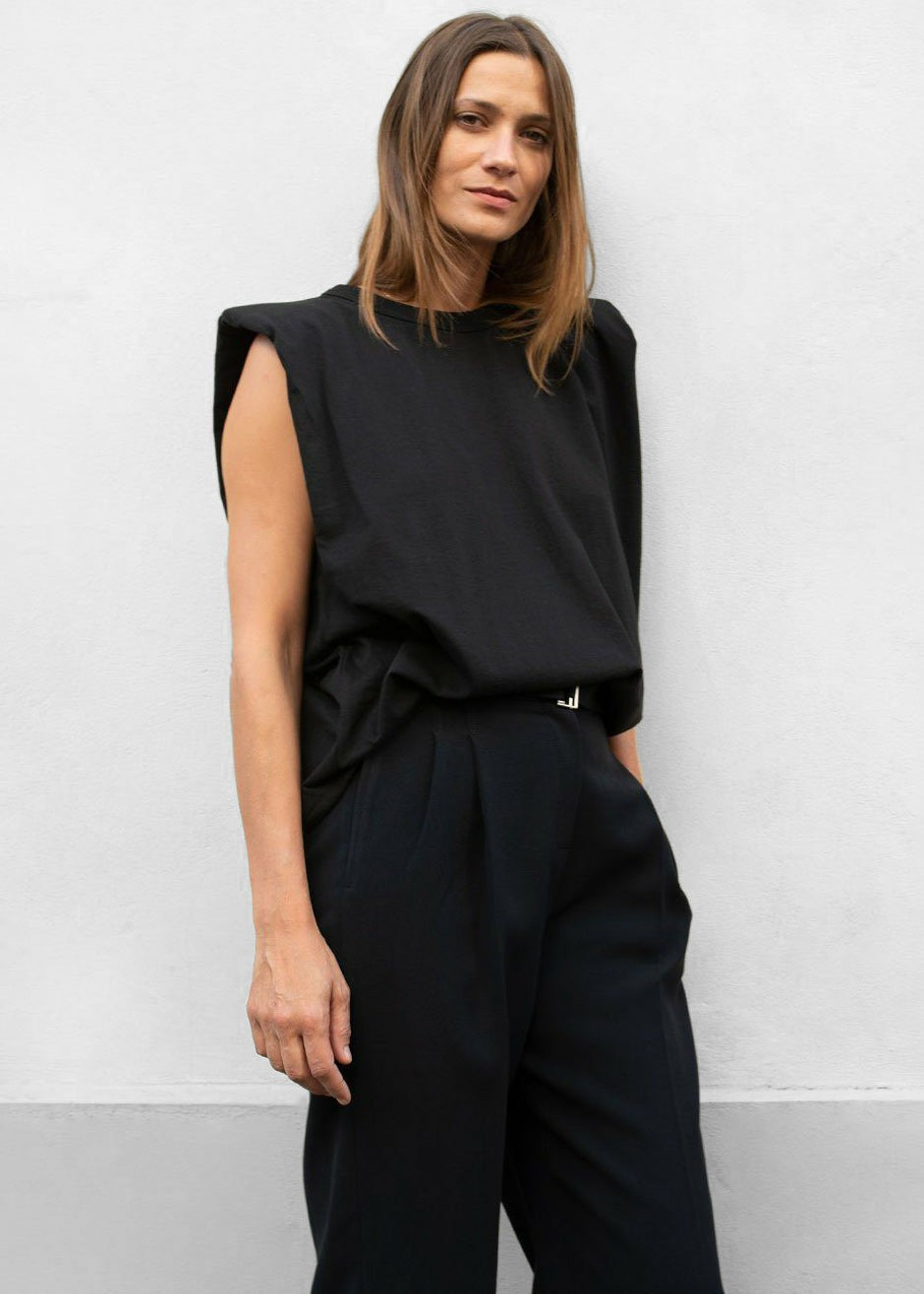 Eva Padded Shoulder Muscle T-Shirt - Black