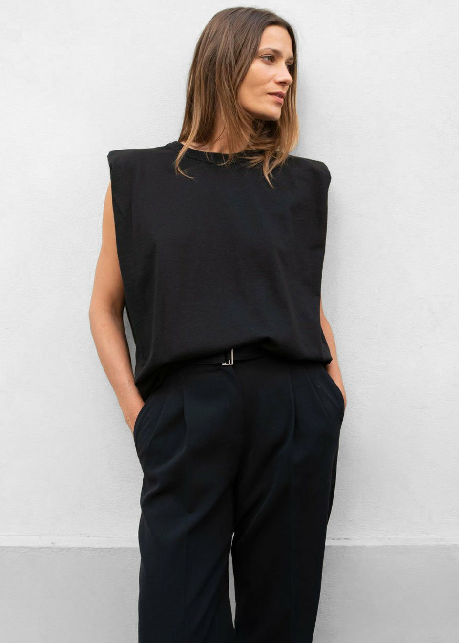 Eva Padded Shoulder Muscle T-Shirt - Black