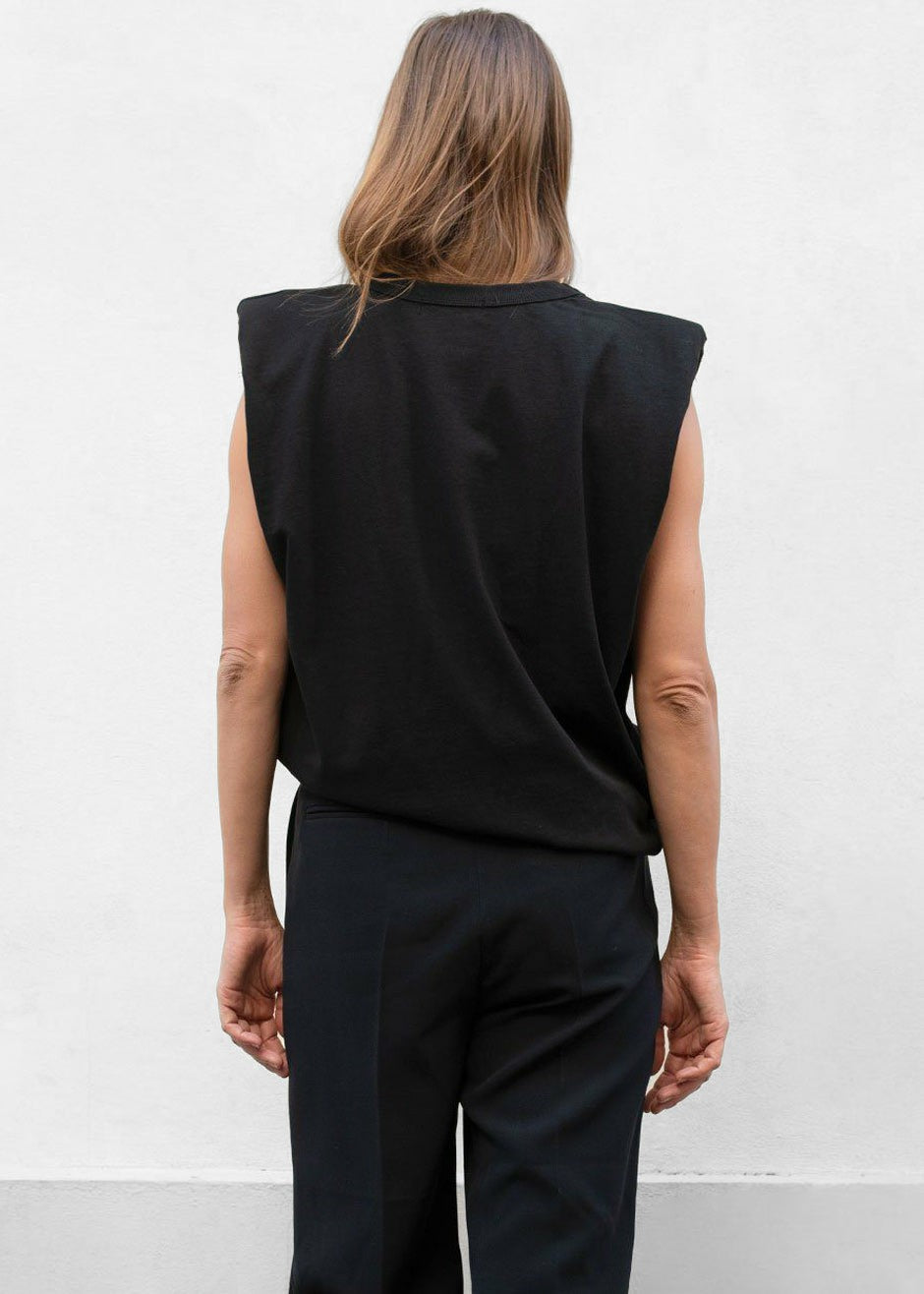 Eva Padded Shoulder Muscle T-Shirt - Black