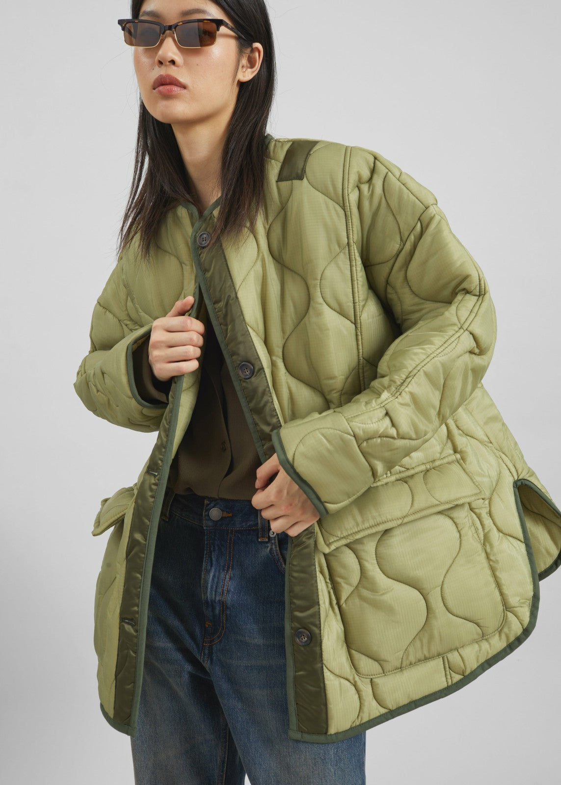 Teddy Quilted Jacket - Moss Green