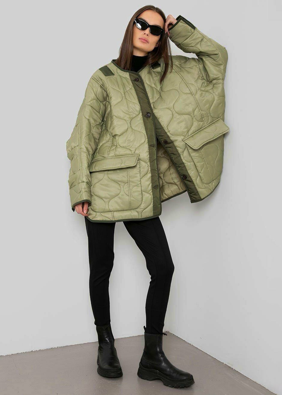 Teddy Quilted Jacket - Moss Green
