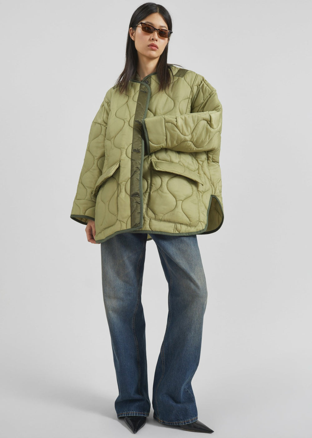 Teddy Quilted Jacket - Moss Green