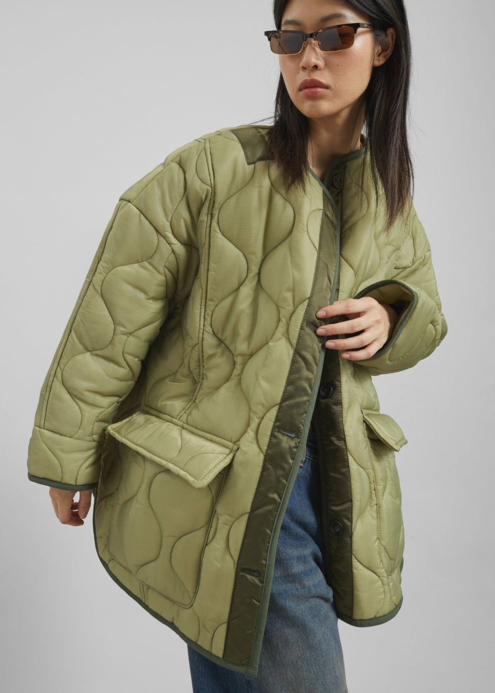 Teddy Quilted Jacket - Moss Green
