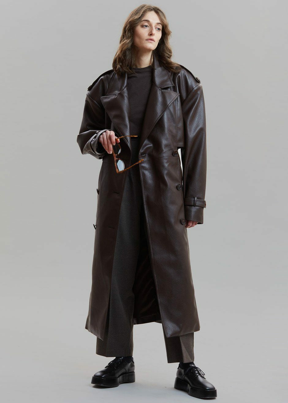 Diana Faux Leather Trench Coat - Java
