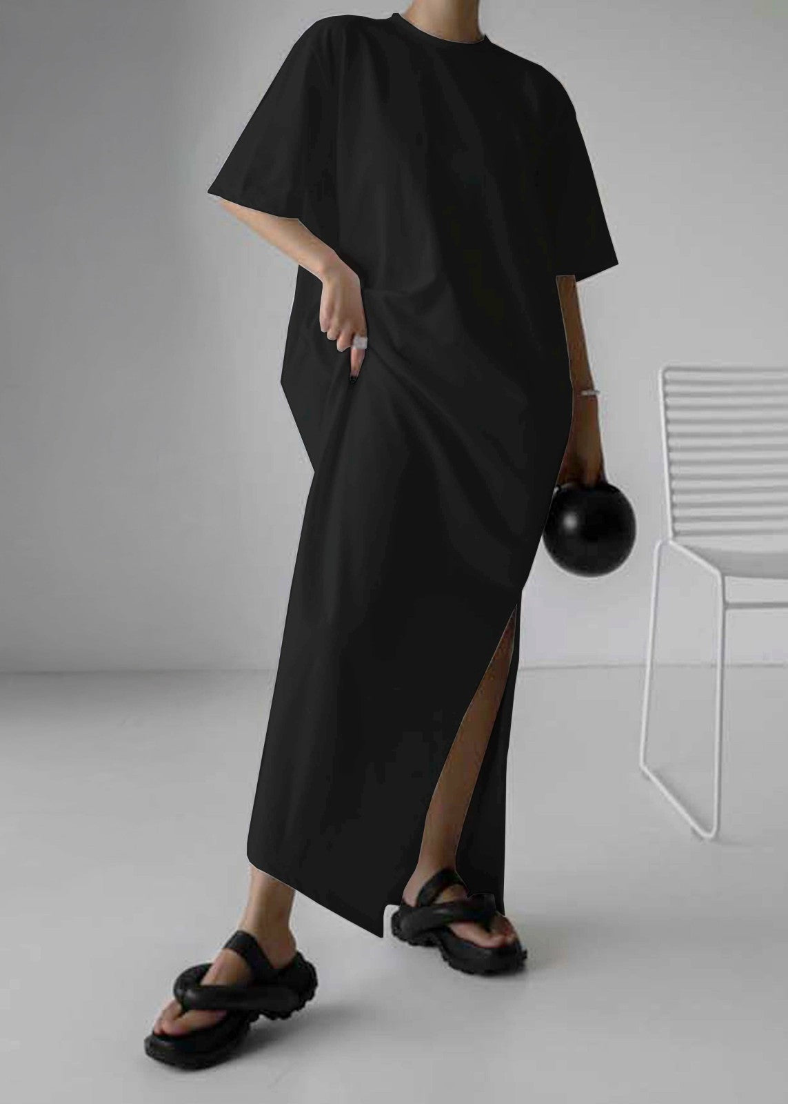Lou Oversized Tee Dress - Black