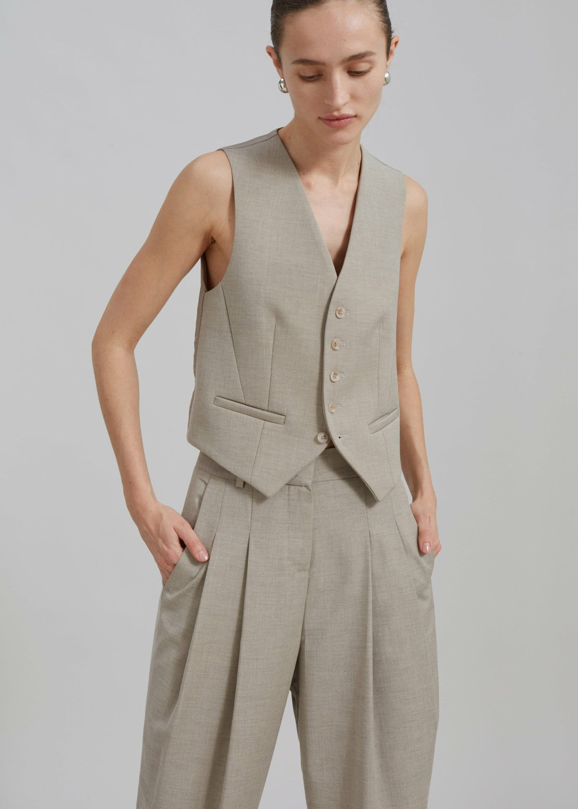 Gelso Pleated Trousers - Light Taupe Melange