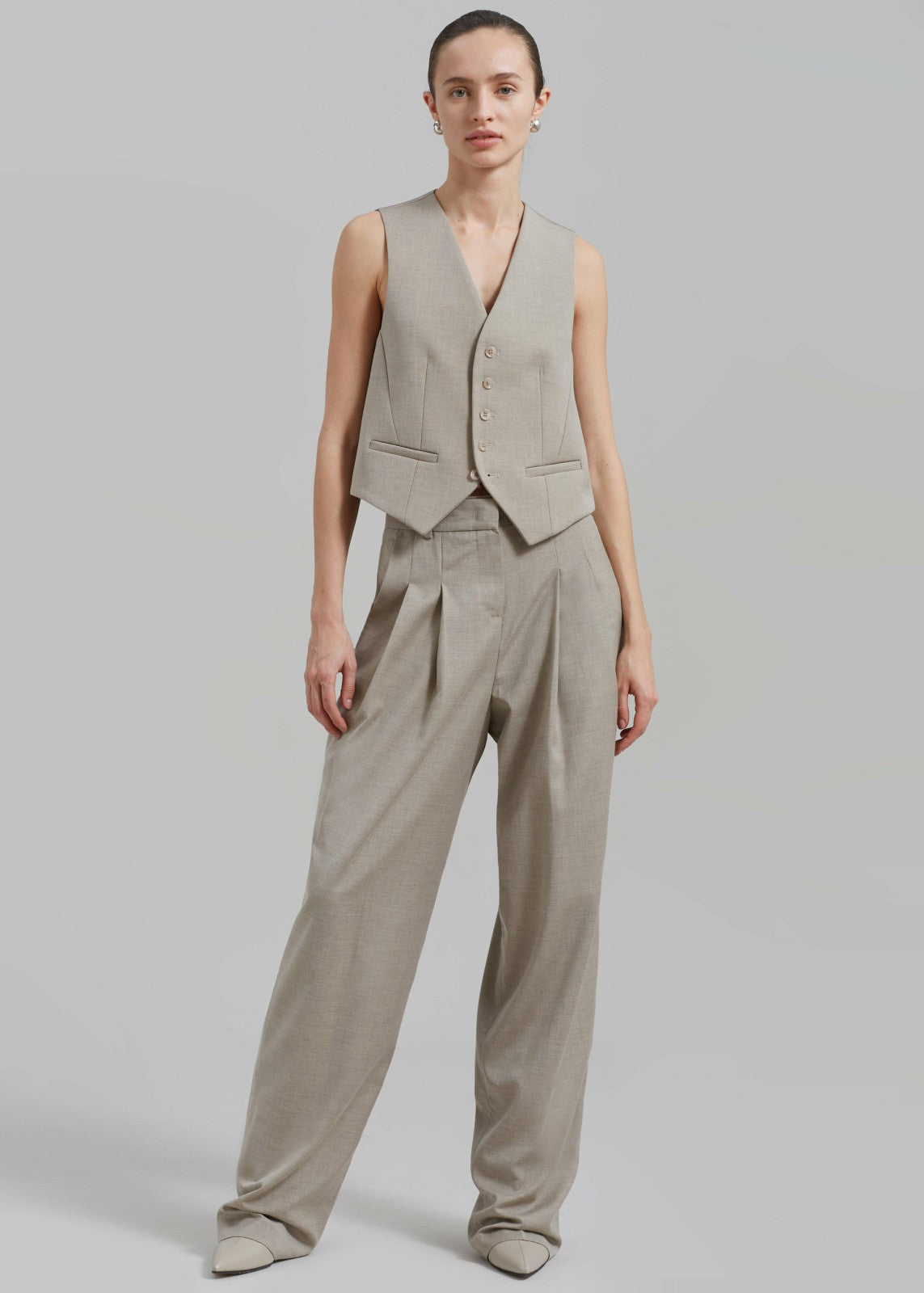 Gelso Pleated Trousers - Light Taupe Melange