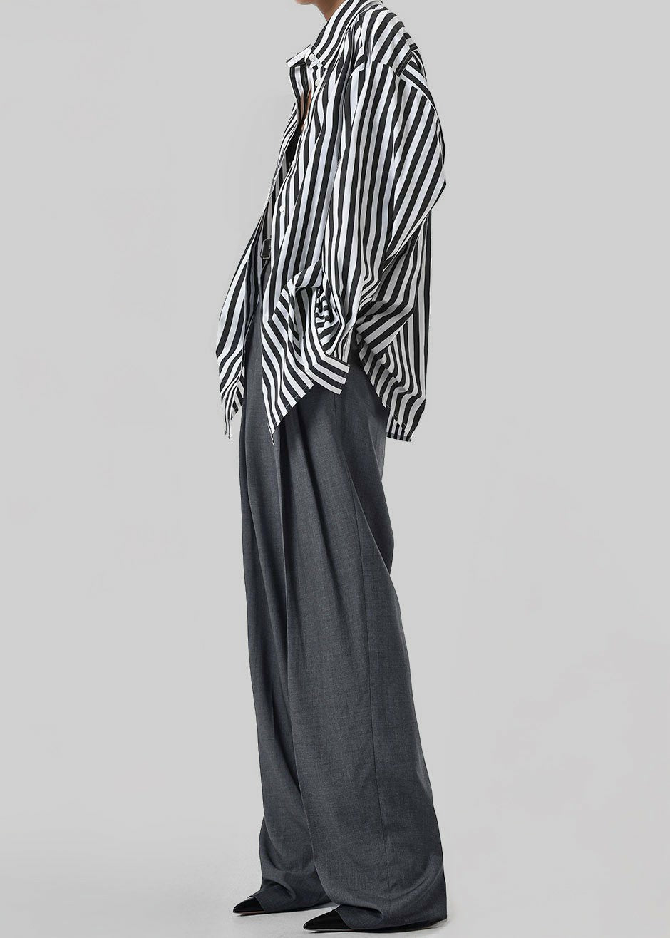 Gelso Pleated Trousers - Dark Grey Melange