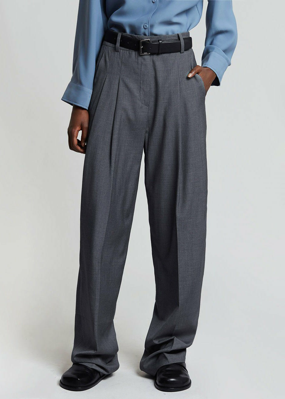 Gelso Pleated Trousers - Dark Grey Melange