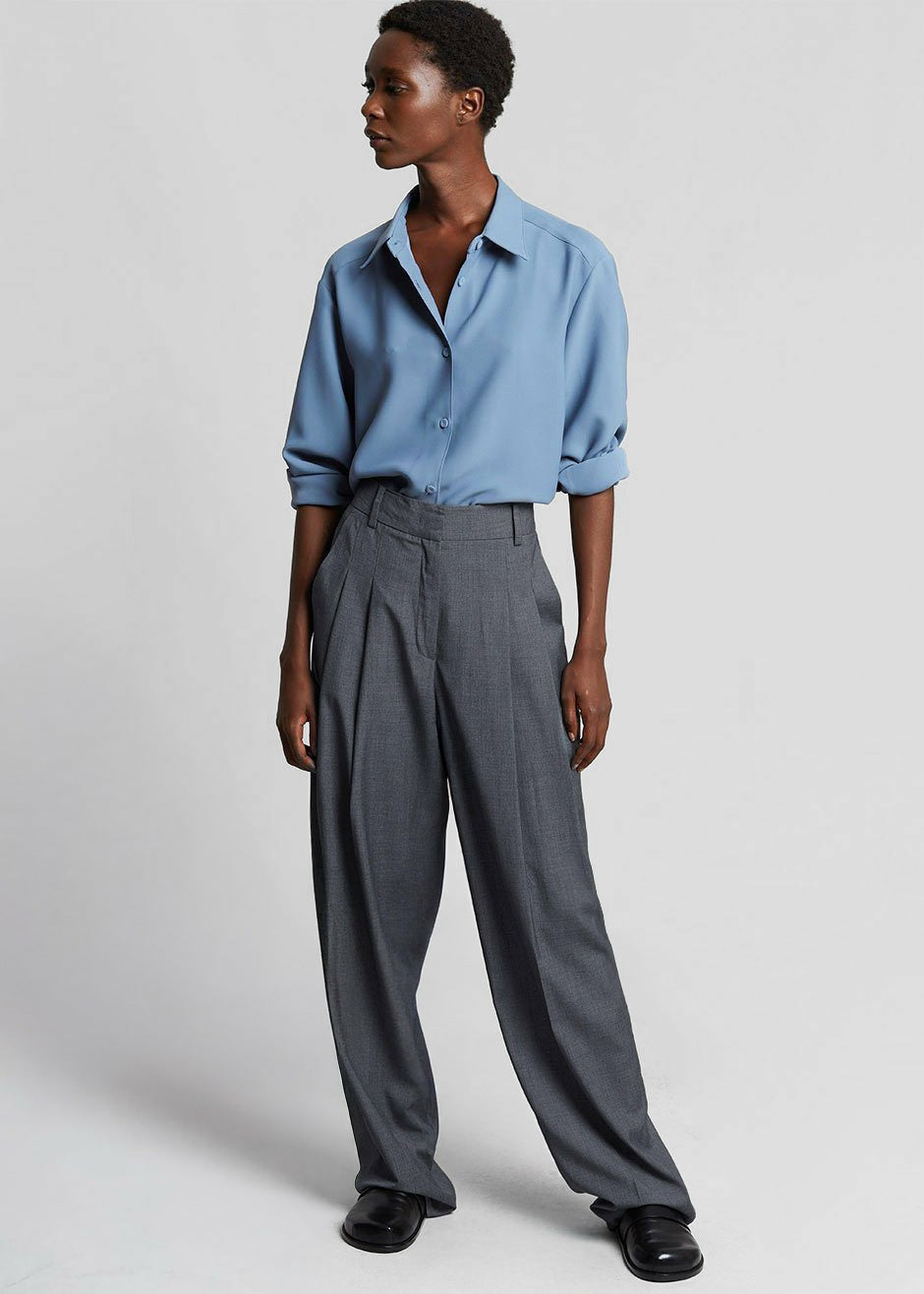 Gelso Pleated Trousers - Dark Grey Melange