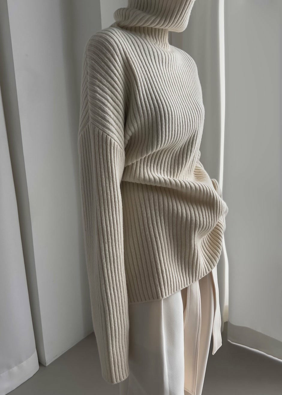 Thelma Ribbed Sweater Dress - Cream