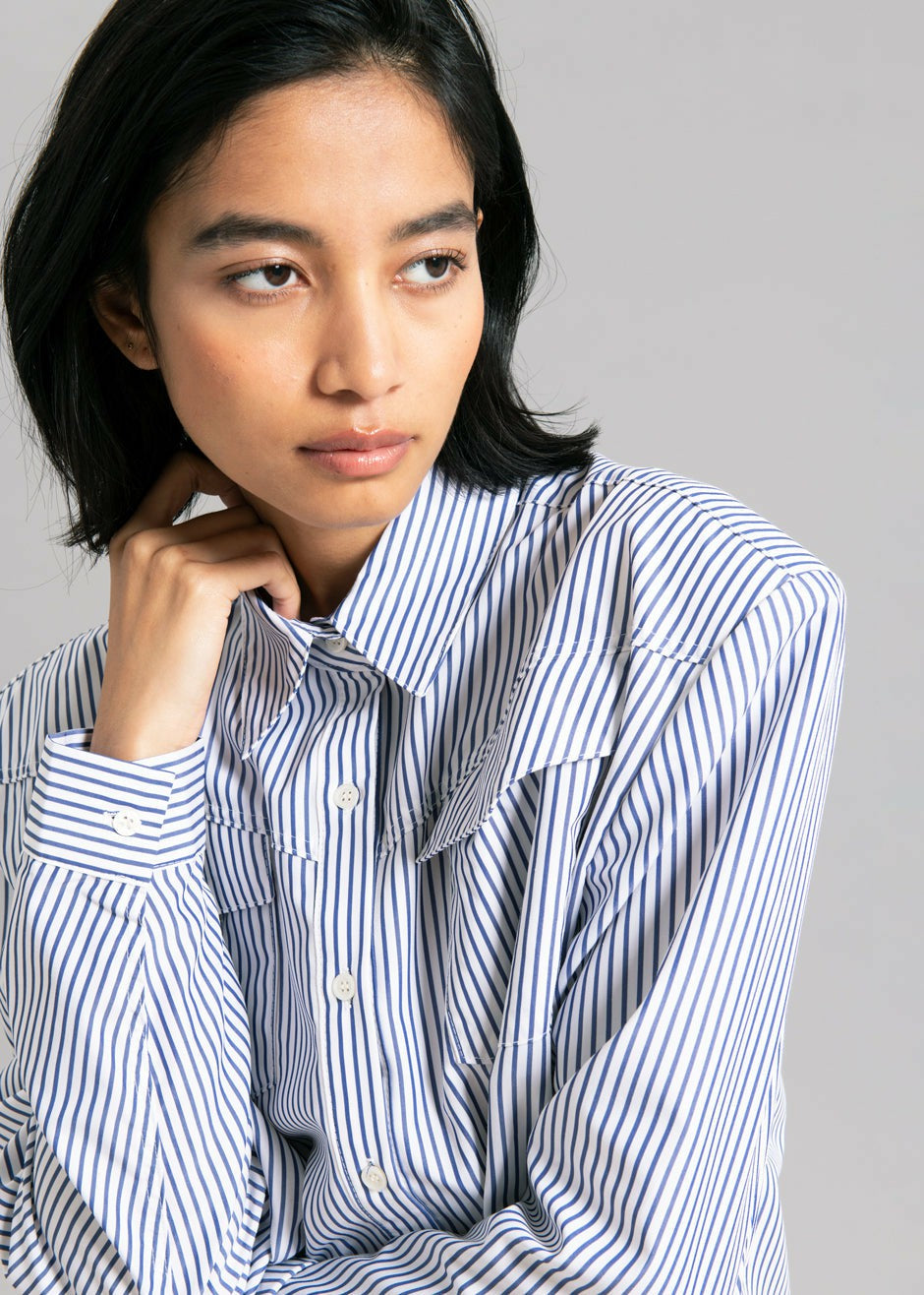 Jeanne Padded Shirt - Navy Stripe