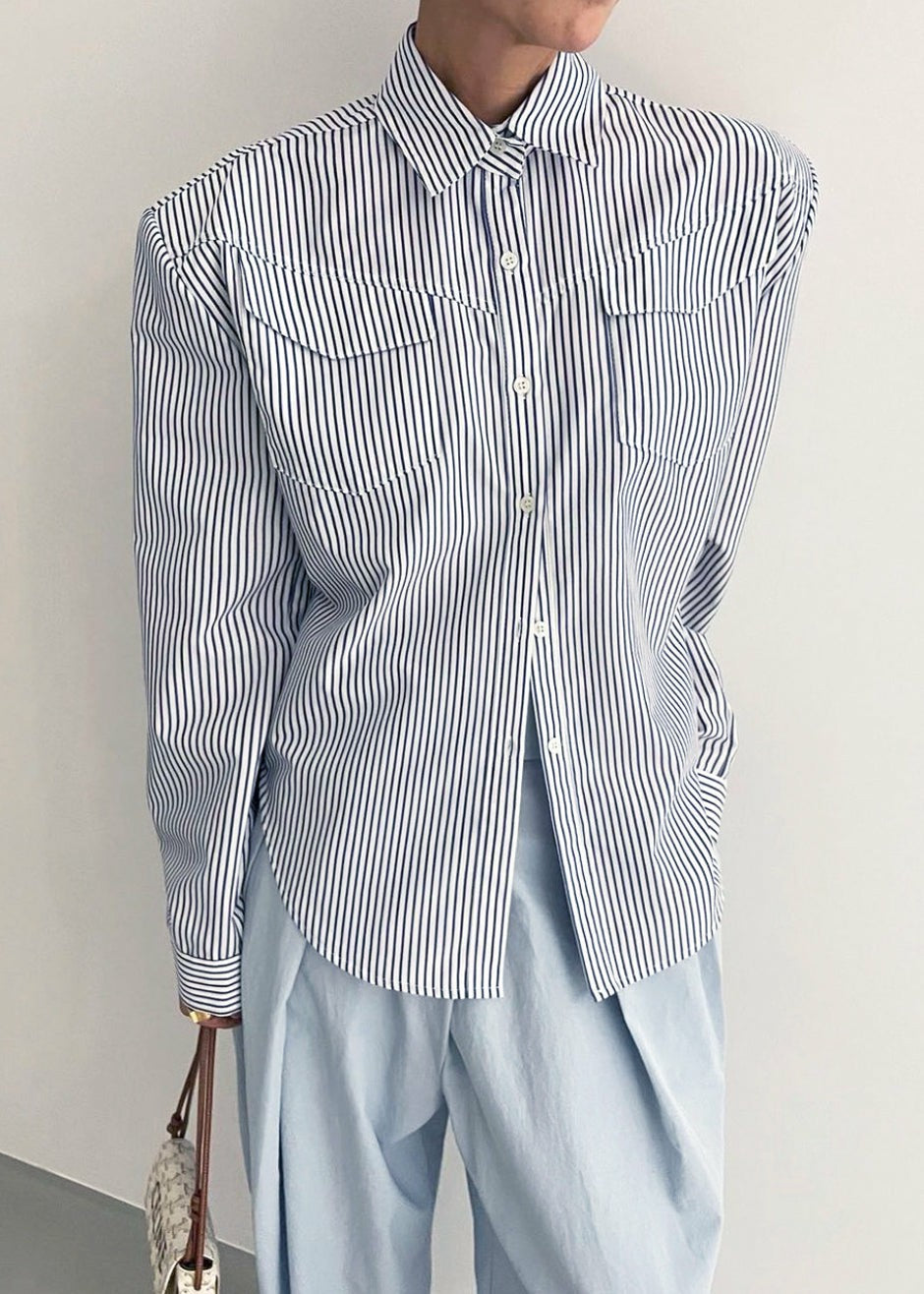 Jeanne Padded Shirt - Navy Stripe