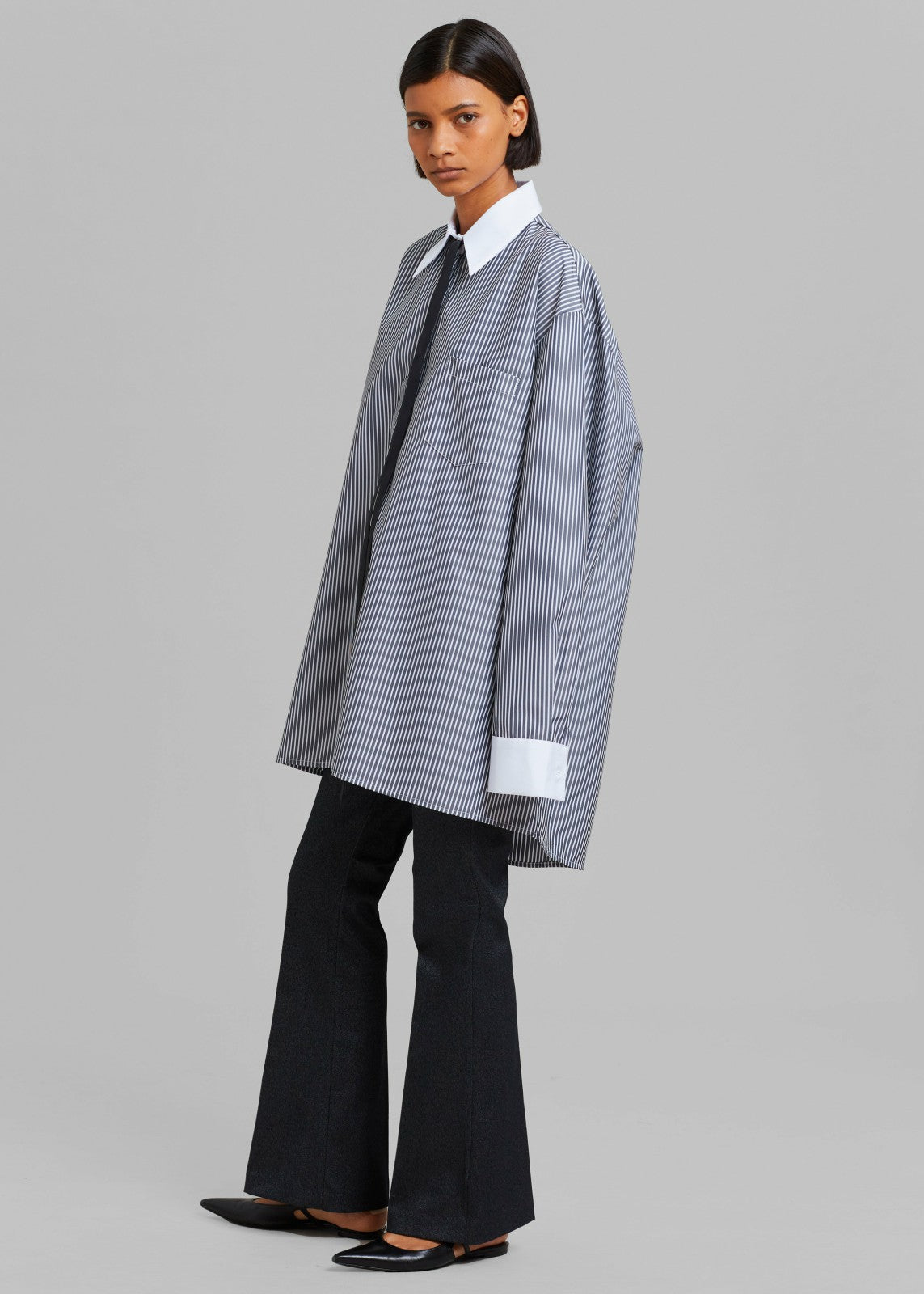 Jany Tie-Neck Shirt - Black Stripe